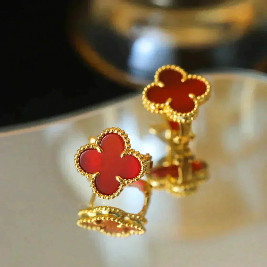 [LUXE]CLOVER MEDIUM 1 MOTIFS CARNELIAN  EARRINGS