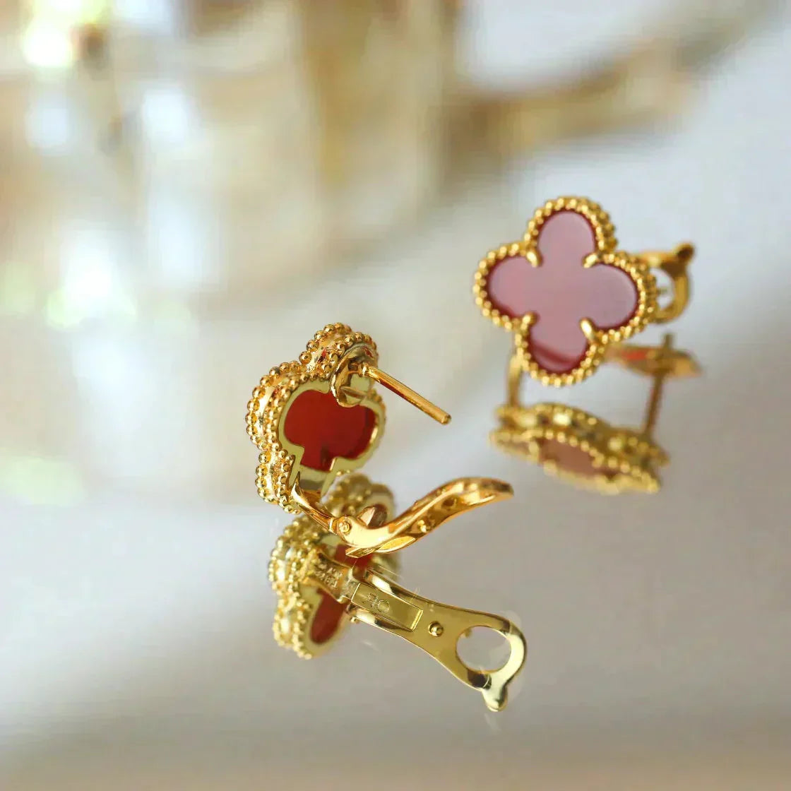 [LUXE]CLOVER MEDIUM 1 MOTIFS CARNELIAN  EARRINGS