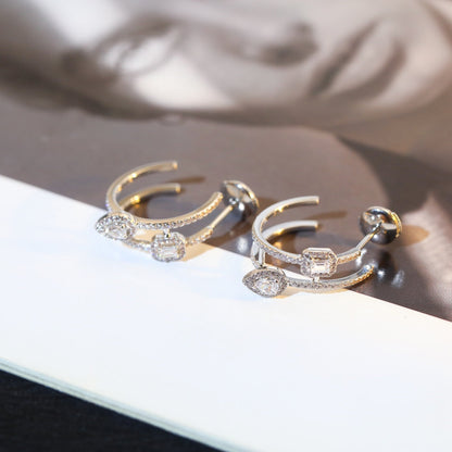 [LUXE]CREOLES MY TWIN 2 RANGS SILVER DIAMOND EARRINGS