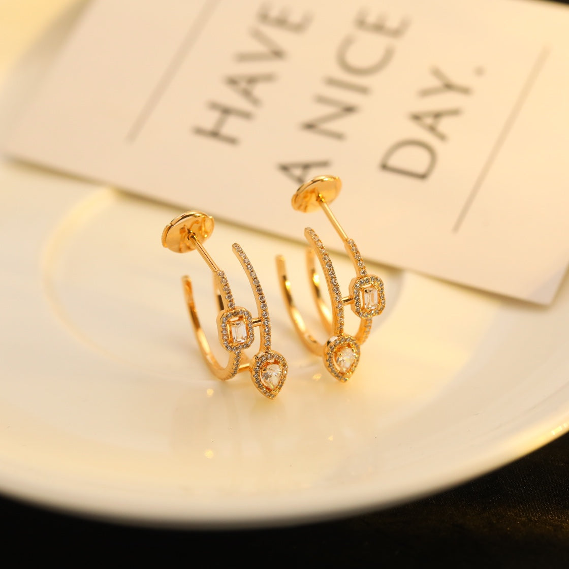 [LUXE]CREOLES MY TWIN 2 RANGS SILVER DIAMOND EARRINGS