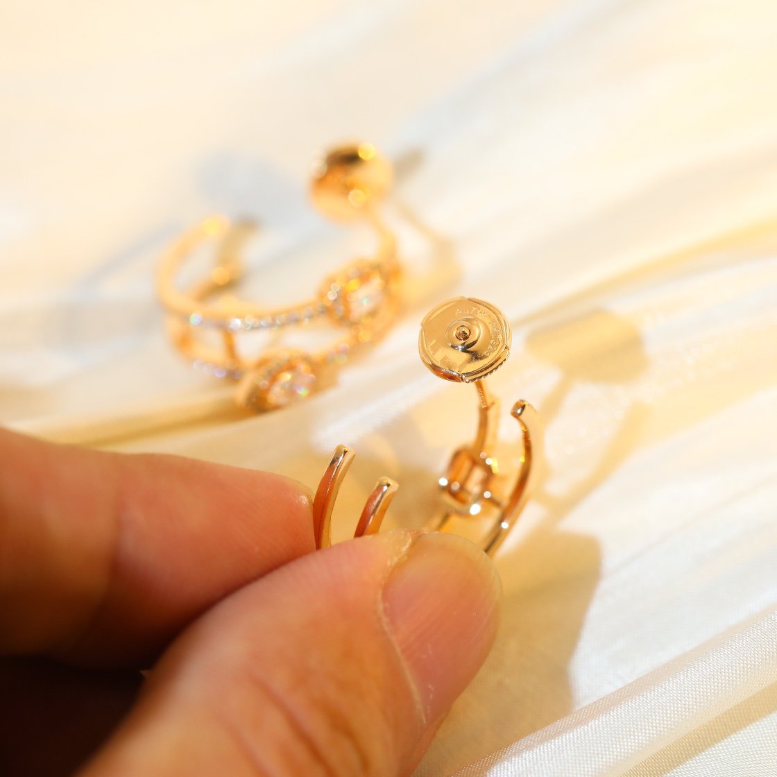 [LUXE]CREOLES MY TWIN 2 RANGS SILVER DIAMOND EARRINGS