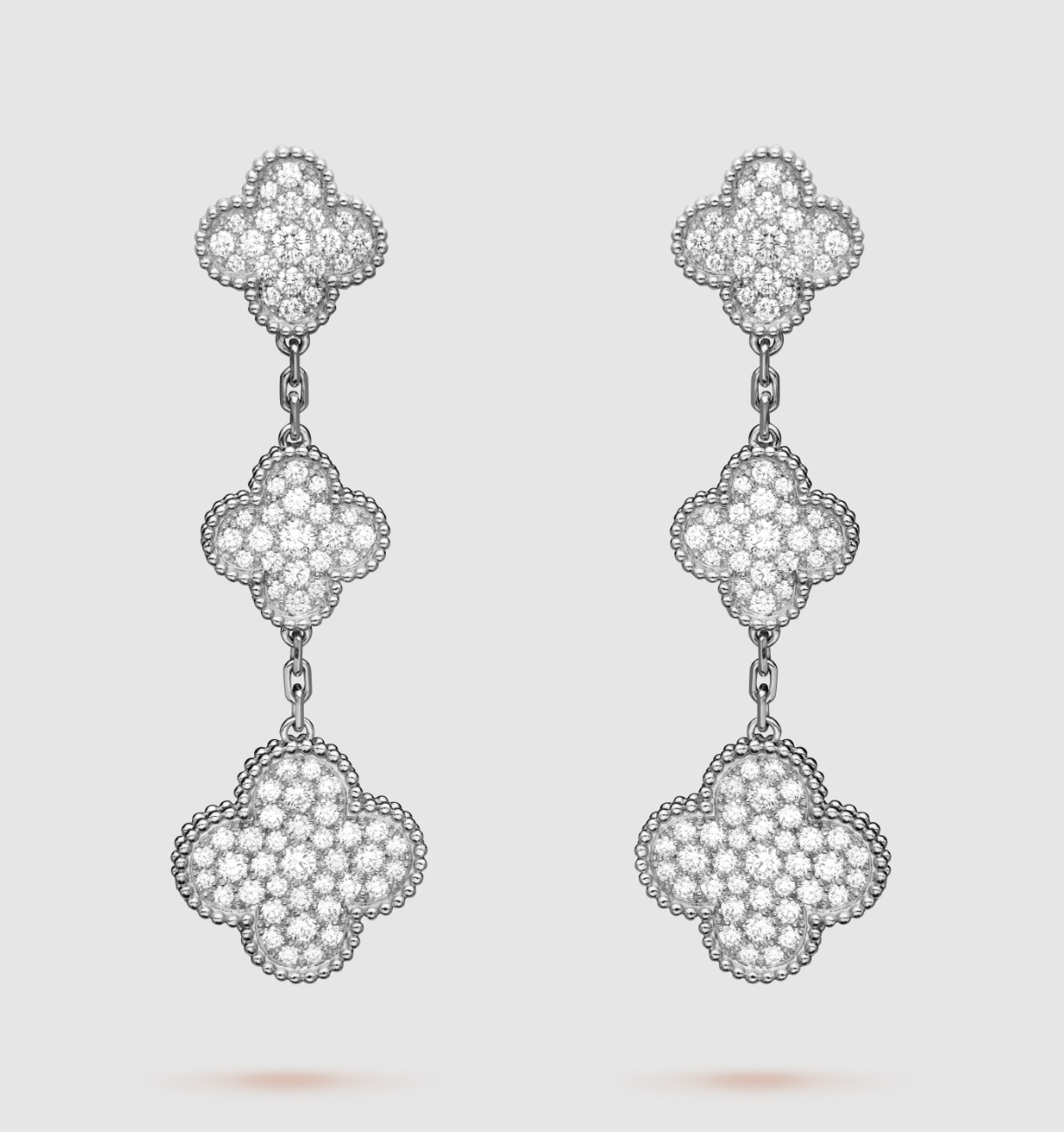 [LUXE]CLOVER 3 MOTIF DIAMOND SILVER DROP EARRINGS
