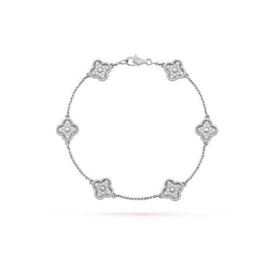 [LUXE]CLOVER 6 MOTIF SILVER DIAMOND BRACELET