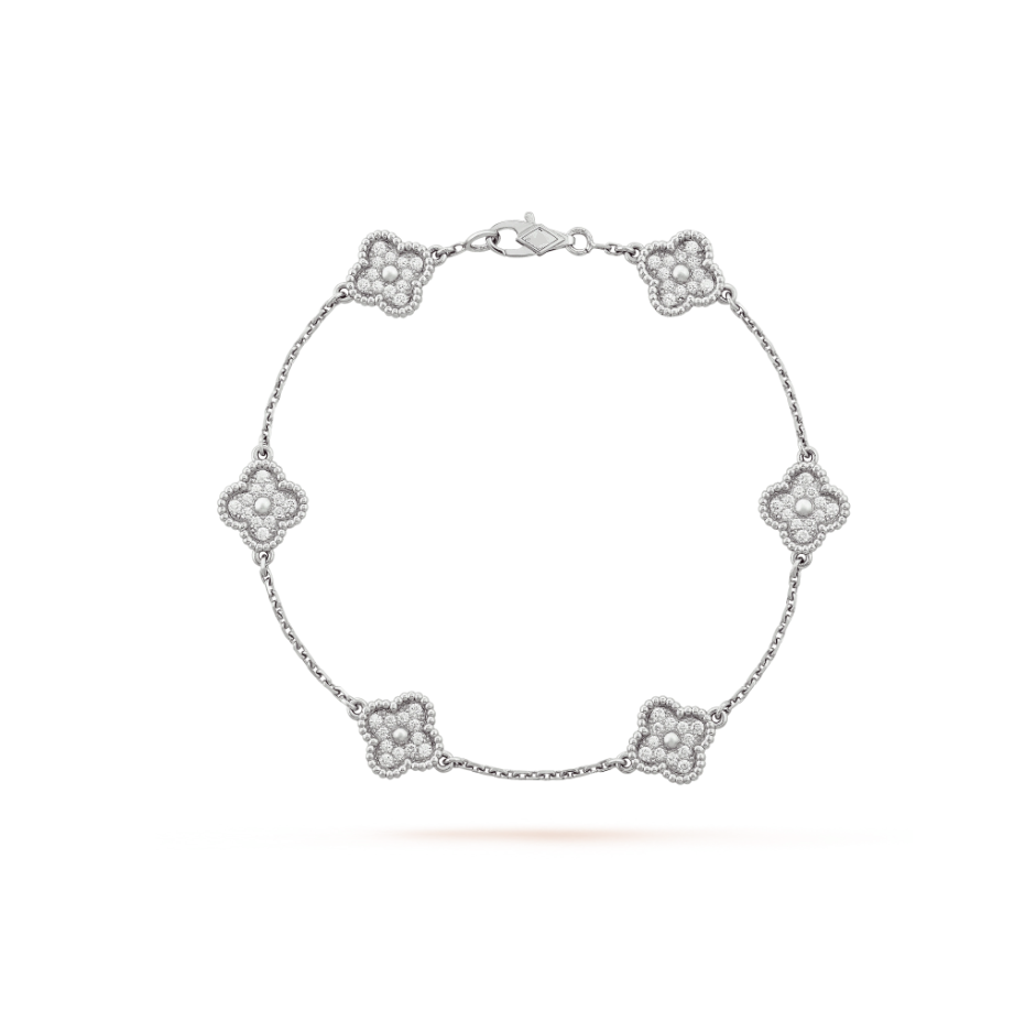[LUXE]CLOVER 6 MOTIF SILVER DIAMOND BRACELET