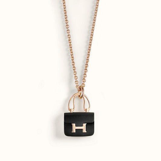 [LUXE]CONSTANCE BLACK PEDANT PINK GOLD NECKLACE