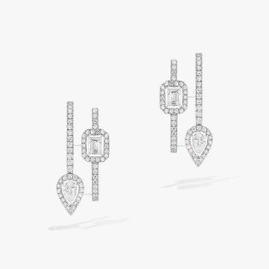 [LUXE]CREOLES MY TWIN 2 RANGS SILVER DIAMOND EARRINGS