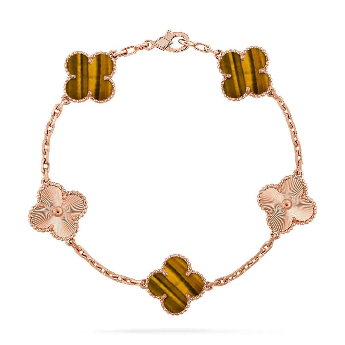 [LUXE] CLOVER 5 MOTIFS TIGER EYE BRACELET COLLECTION