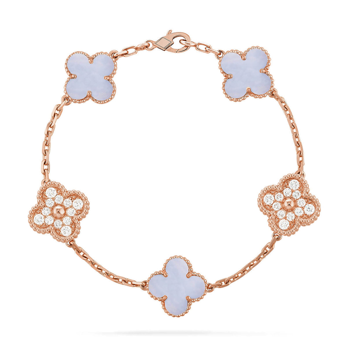 [LUXE] CLOVER 5 MOTIF PURPLE CHALCEDONY BRACELET COLLECTION