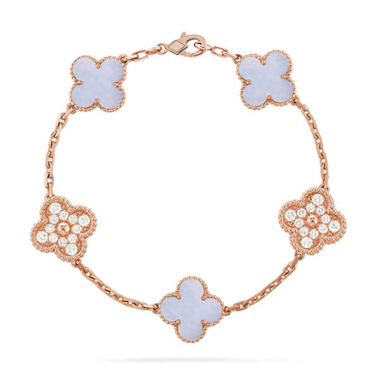 [LUXE] CLOVER 5 MOTIF PURPLE CHALCEDONY BRACELET COLLECTION