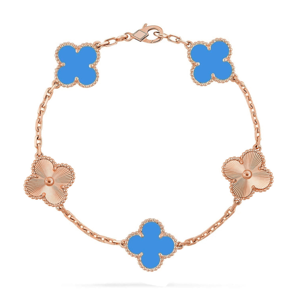 [LUXE] CLOVER 5 MOTIF BLUE AGATE BRACELET COLLECTION