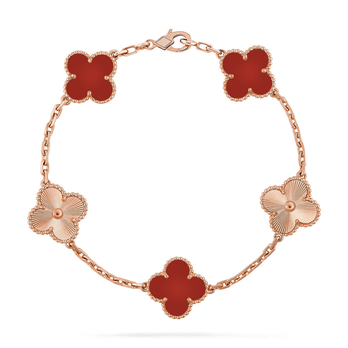 [LUXE] CLOVER 5 MOTIF RED CORNELIAN BRACELET COLLECTION