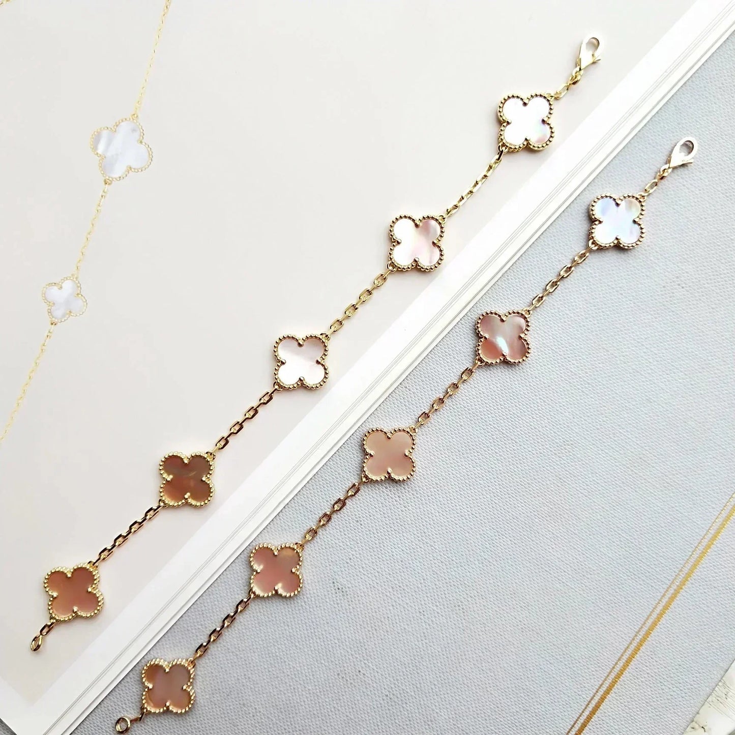 [LUXE] CLOVER 5 MOTIFS  PINK MOP BRACELET COLLECTION