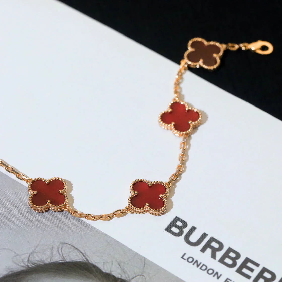 [LUXE] CLOVER 5 MOTIF RED CORNELIAN BRACELET COLLECTION