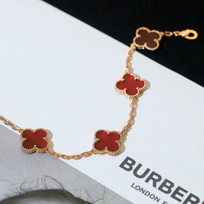 [LUXE] CLOVER 5 MOTIF RED CORNELIAN BRACELET COLLECTION