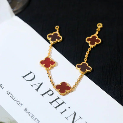 [LUXE] CLOVER 5 MOTIF RED CORNELIAN BRACELET COLLECTION