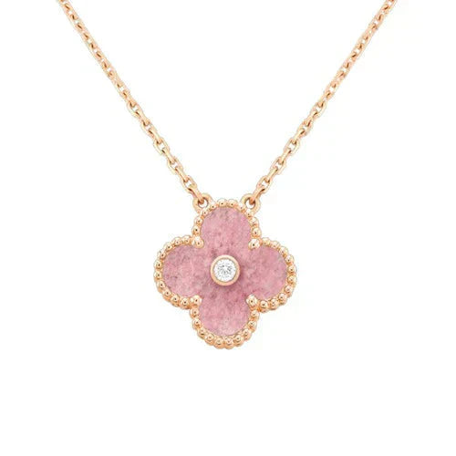 [LUXE]CLOVER 15MM DIAMOND RHODONITE NECKLACE