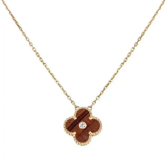 [LUXE]CLOVER 15MM DIAMOND AND YELLOW TIGER'S EYE AGATE necklace