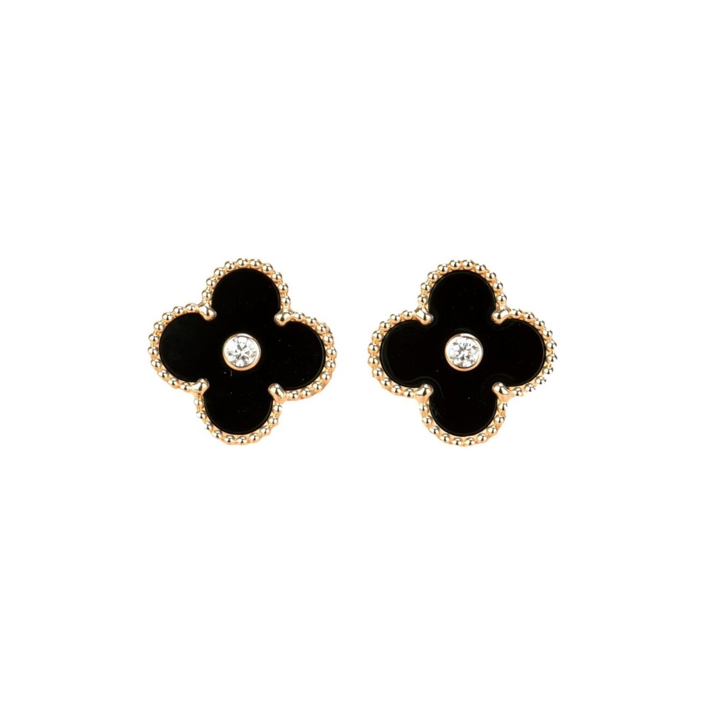 [LUXE]CLOVER MEDIUM 1 MOTIFS ONYX DIAMOND EARRINGS