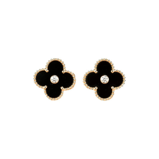 [LUXE]CLOVER MEDIUM 1 MOTIFS ONYX DIAMOND EARRINGS
