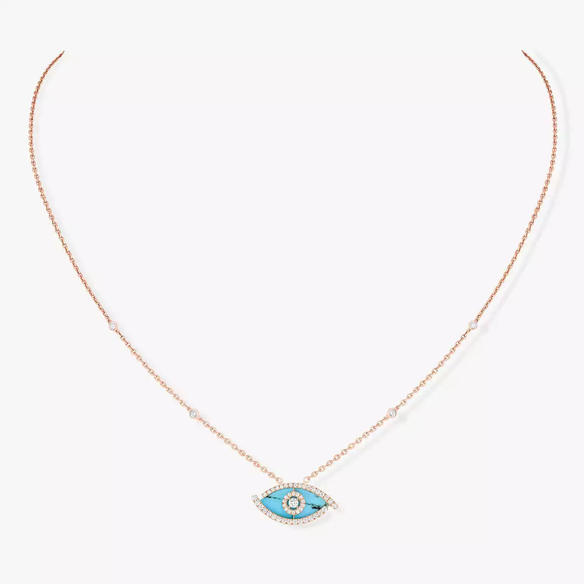 [LUXE]Lucky Eye Diamond Necklace in Rose Gold and Turquoise