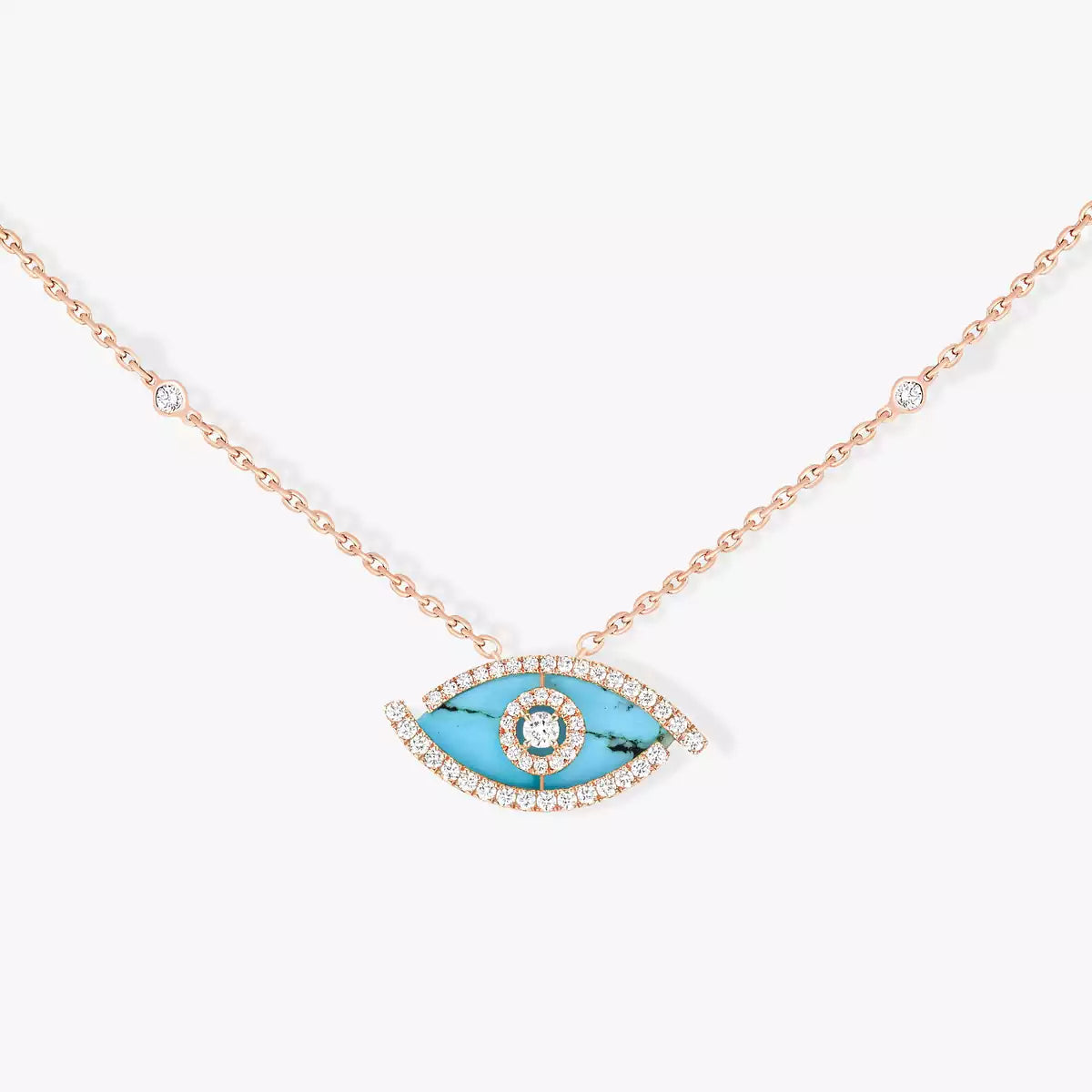 [LUXE]Lucky Eye Diamond Necklace in Rose Gold and Turquoise