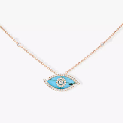 [LUXE]Lucky Eye Diamond Necklace in Rose Gold and Turquoise