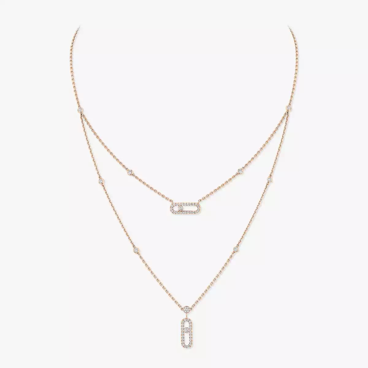 [LUXE]2 Rows Rose Gold Diamond Pave_ Necklace Move Uno