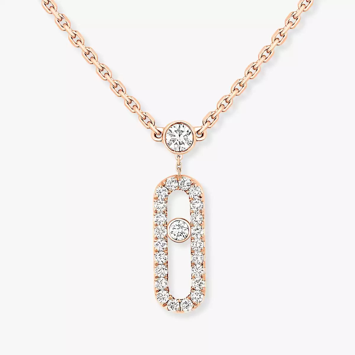 [LUXE]2 Rows Rose Gold Diamond Pave_ Necklace Move Uno