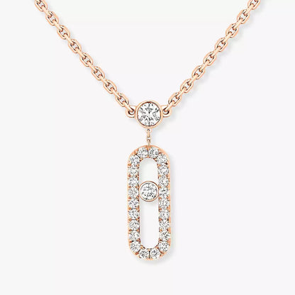 [LUXE]2 Rows Rose Gold Diamond Pave_ Necklace Move Uno