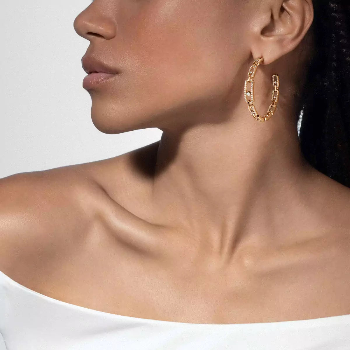 [[LUXE]Move Link Diamond Hoop Earrings