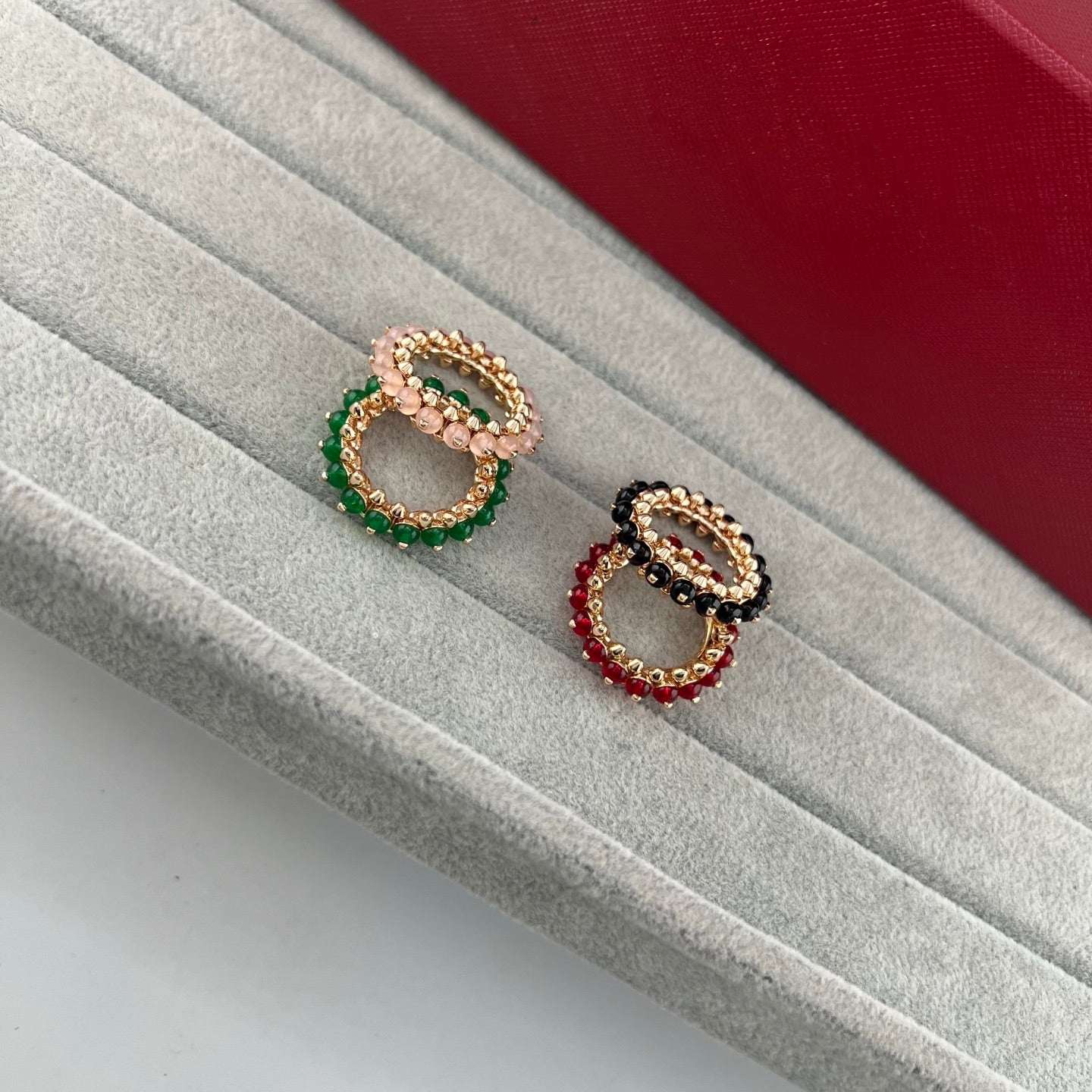 [LUXE]PYRAMID COLORED STONE STUD RING