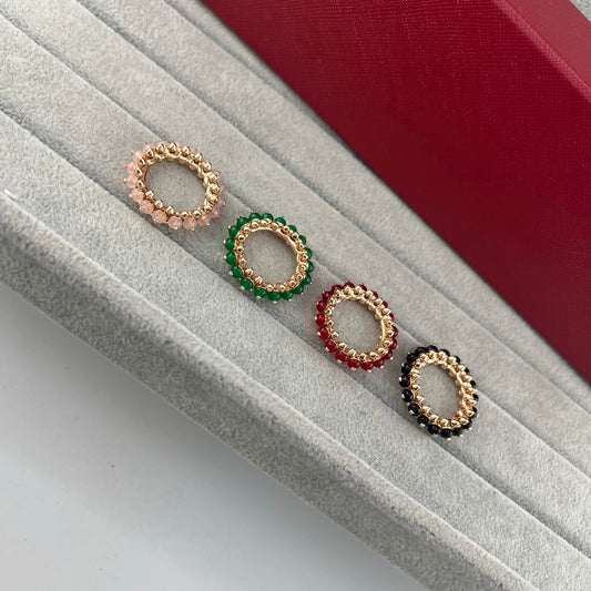 [LUXE]PYRAMID COLORED STONE STUD RING