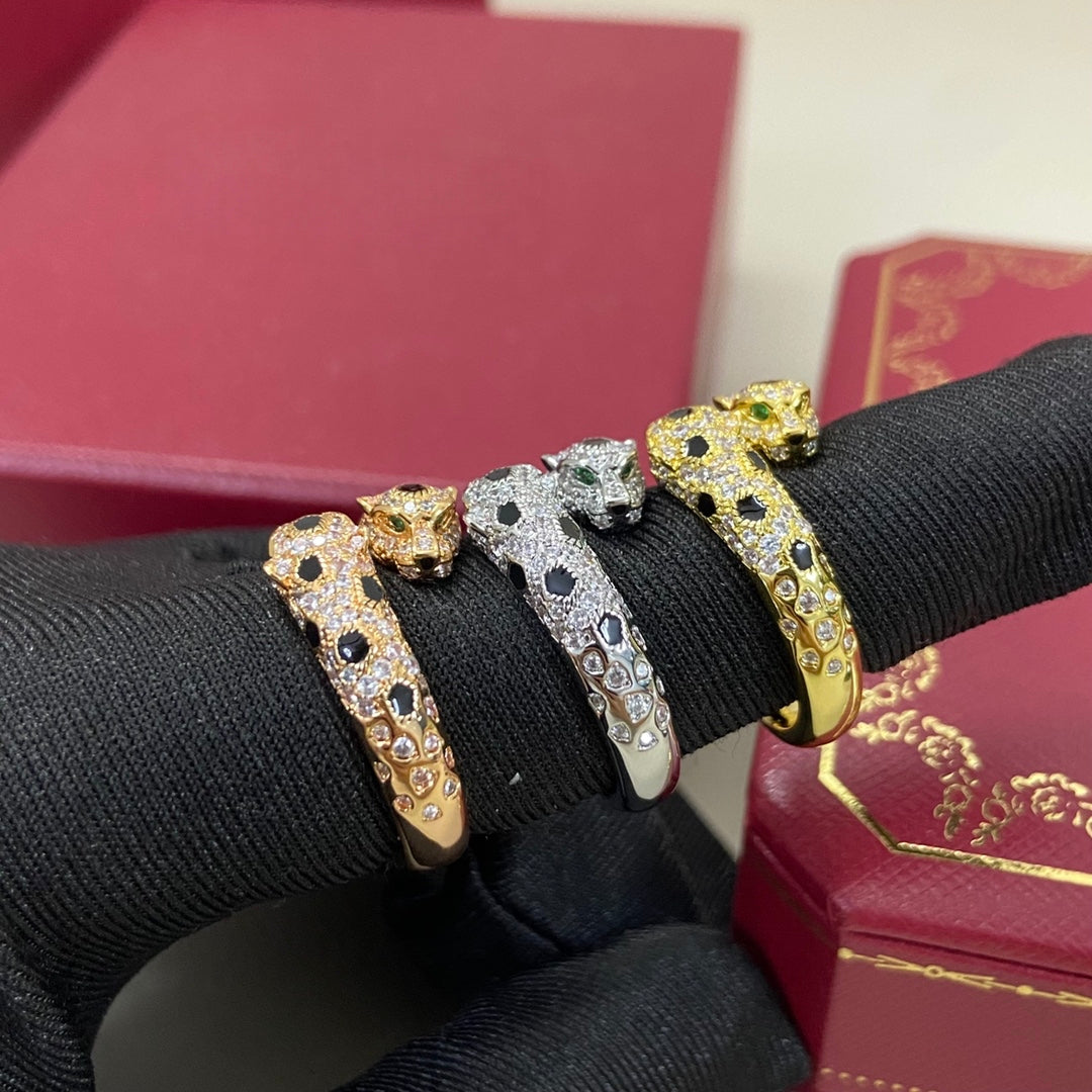 [LUXE]FULL DIAMOND DOUBLE LEOPARD HEAD RING