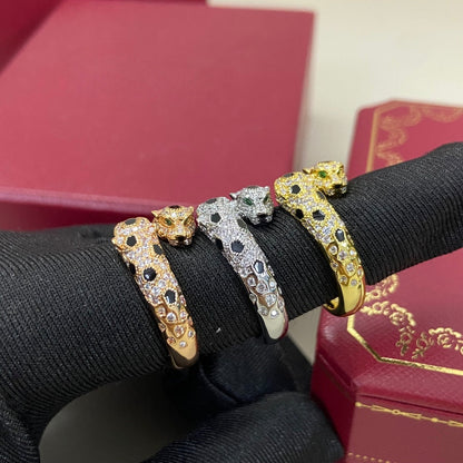 [LUXE]FULL DIAMOND DOUBLE LEOPARD HEAD RING