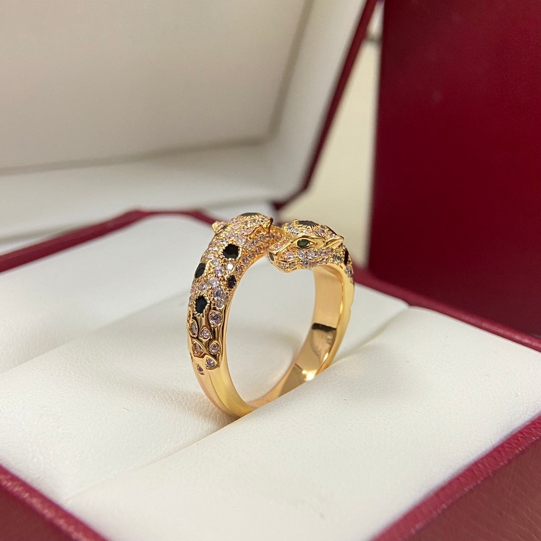 [LUXE]FULL DIAMOND DOUBLE LEOPARD HEAD RING