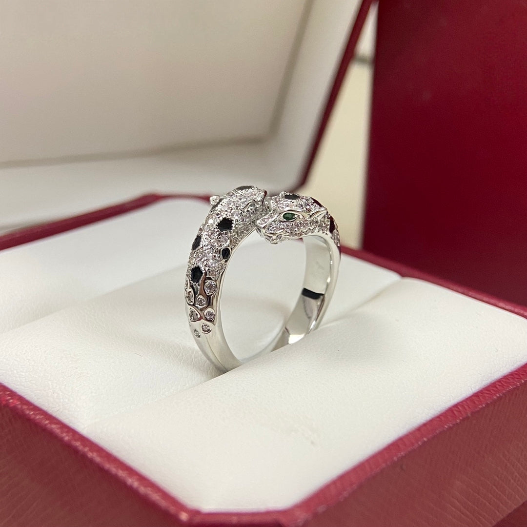 [LUXE]FULL DIAMOND DOUBLE LEOPARD HEAD RING