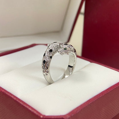 [LUXE]FULL DIAMOND DOUBLE LEOPARD HEAD RING