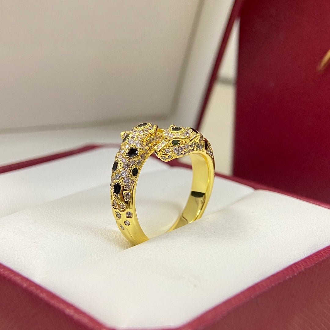 [LUXE]FULL DIAMOND DOUBLE LEOPARD HEAD RING