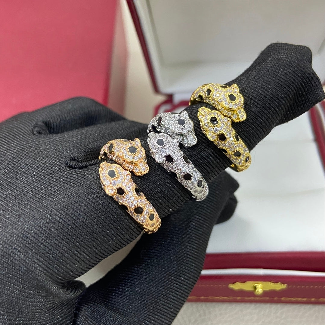 [LUXE]FULL DIAMOND DOUBLE LEOPARD HEAD RING