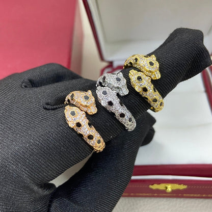 [LUXE]FULL DIAMOND DOUBLE LEOPARD HEAD RING