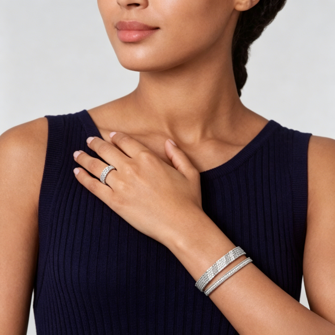 [LUXE] THREE-ROW DIAMOND RING