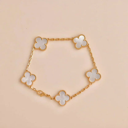 [LUXE]CLOVER WHITE PEARL MOP 5 MOTIF BRACELET COLLECTION