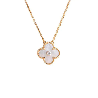 [LUXE]CLOVER 15MM DIAMOND WHITE FRITILLARIA NECKLACE