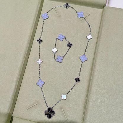 [LUXE]DETACHABLE CLOVER 15(11+4) FLOWER SILVER NECKLACE SET