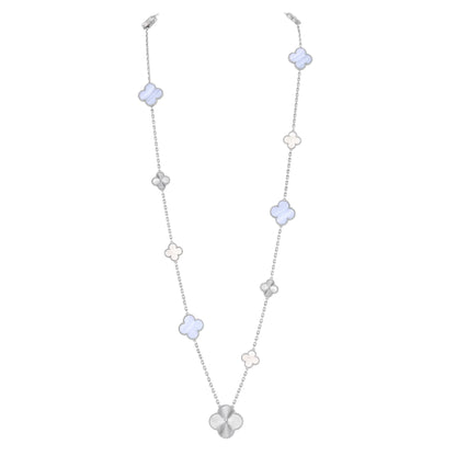 [LUXE]DETACHABLE CLOVER 15(11+4) FLOWER SILVER NECKLACE SET