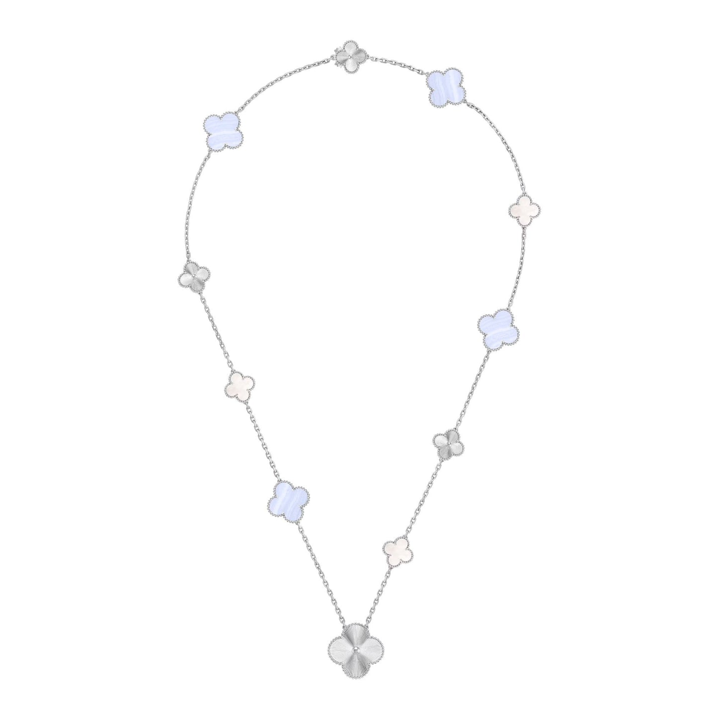 [LUXE]DETACHABLE CLOVER 15(11+4) FLOWER SILVER NECKLACE SET