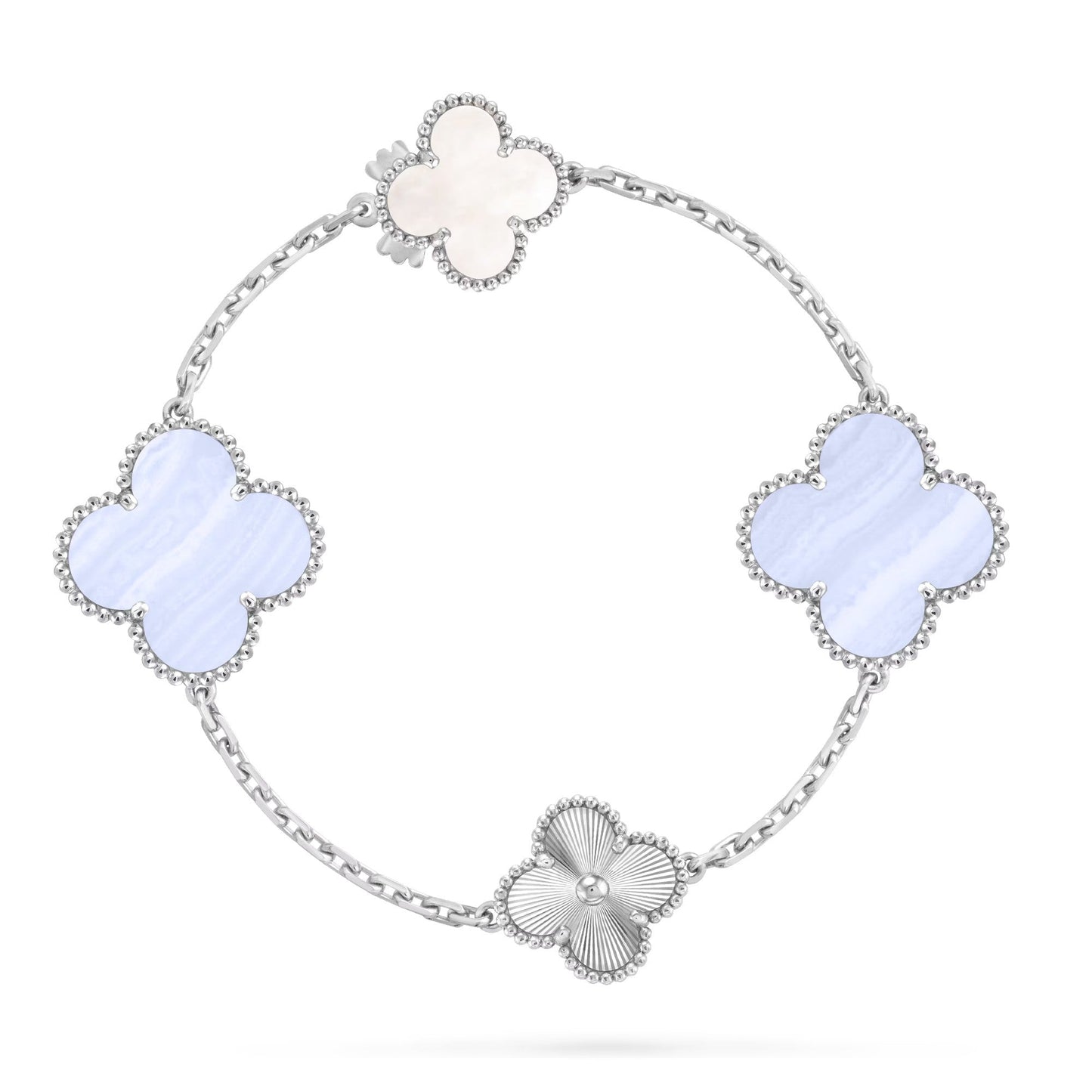 [LUXE]DETACHABLE CLOVER 15(11+4) FLOWER SILVER NECKLACE SET