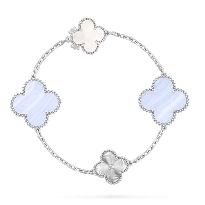 [LUXE]DETACHABLE CLOVER 15(11+4) FLOWER SILVER NECKLACE SET