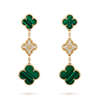 [LUXE]CLOVER EARRINGS GOLD MALACHITE DIAMOND 3 MOTIF