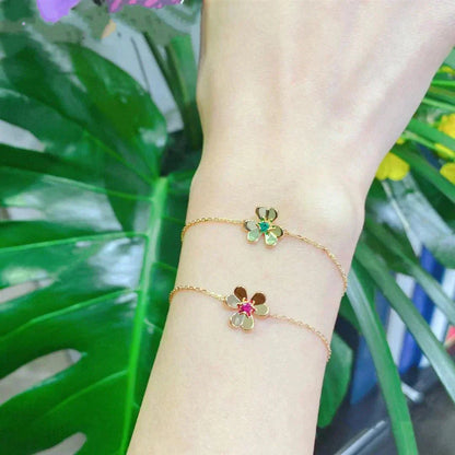 [LUXE]FRIVOLE GOLD FLOWER PINK MALACHITE BRACELET